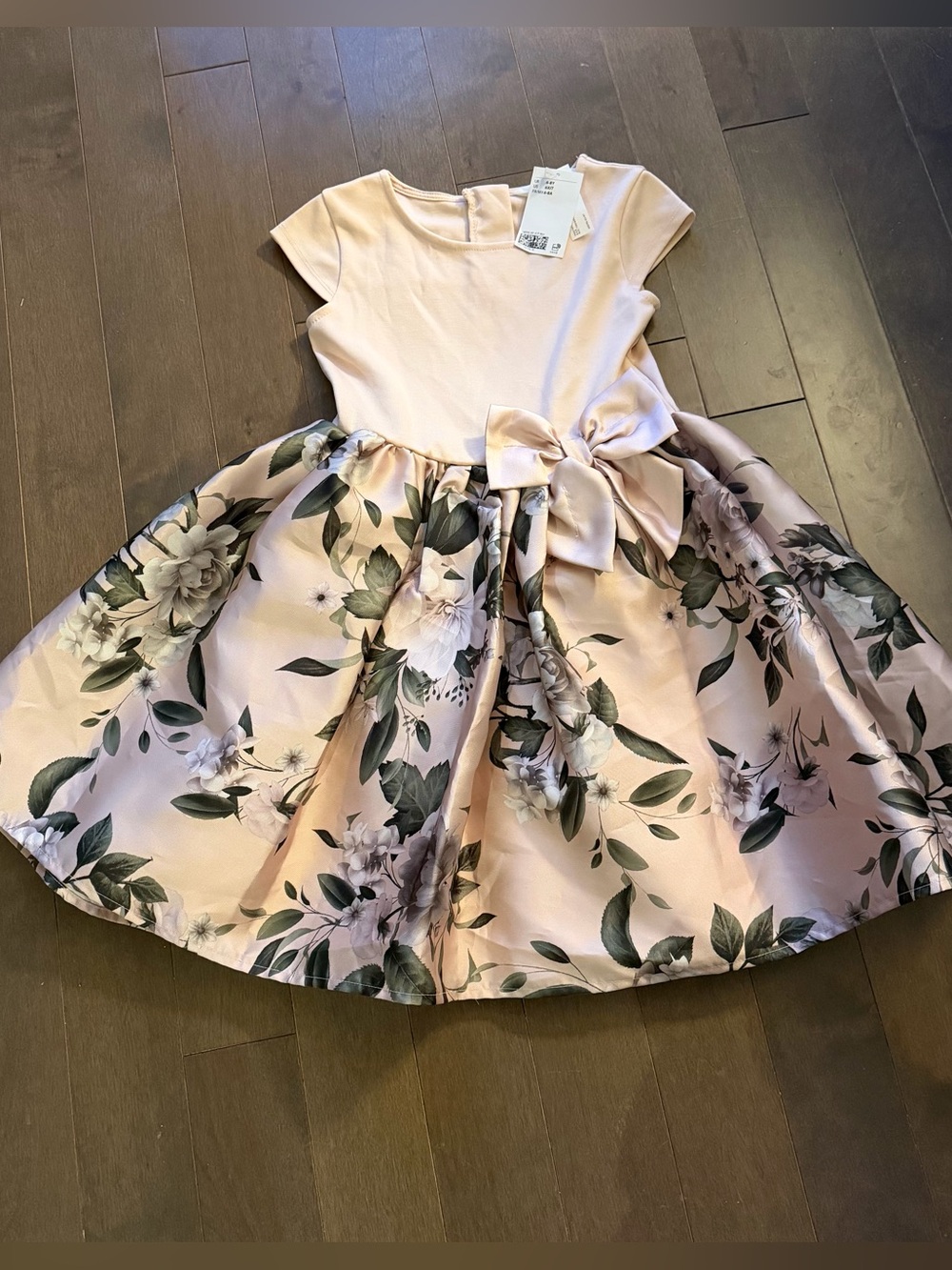 H&M Pale Pink Floral Satin Skirt Dress with Bow